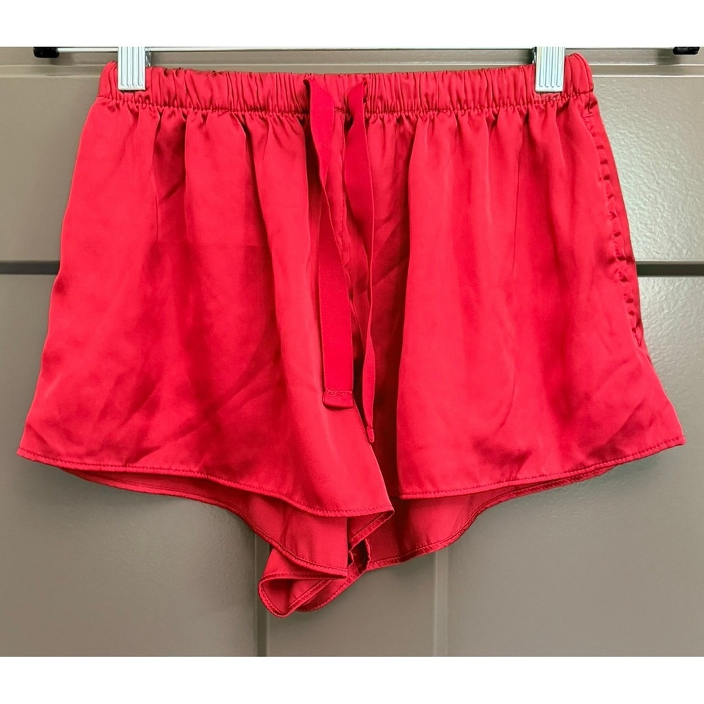 Auden Luxury Red Satin Sleep Shorts Pajama Bottoms Sm Pocket Drawstring